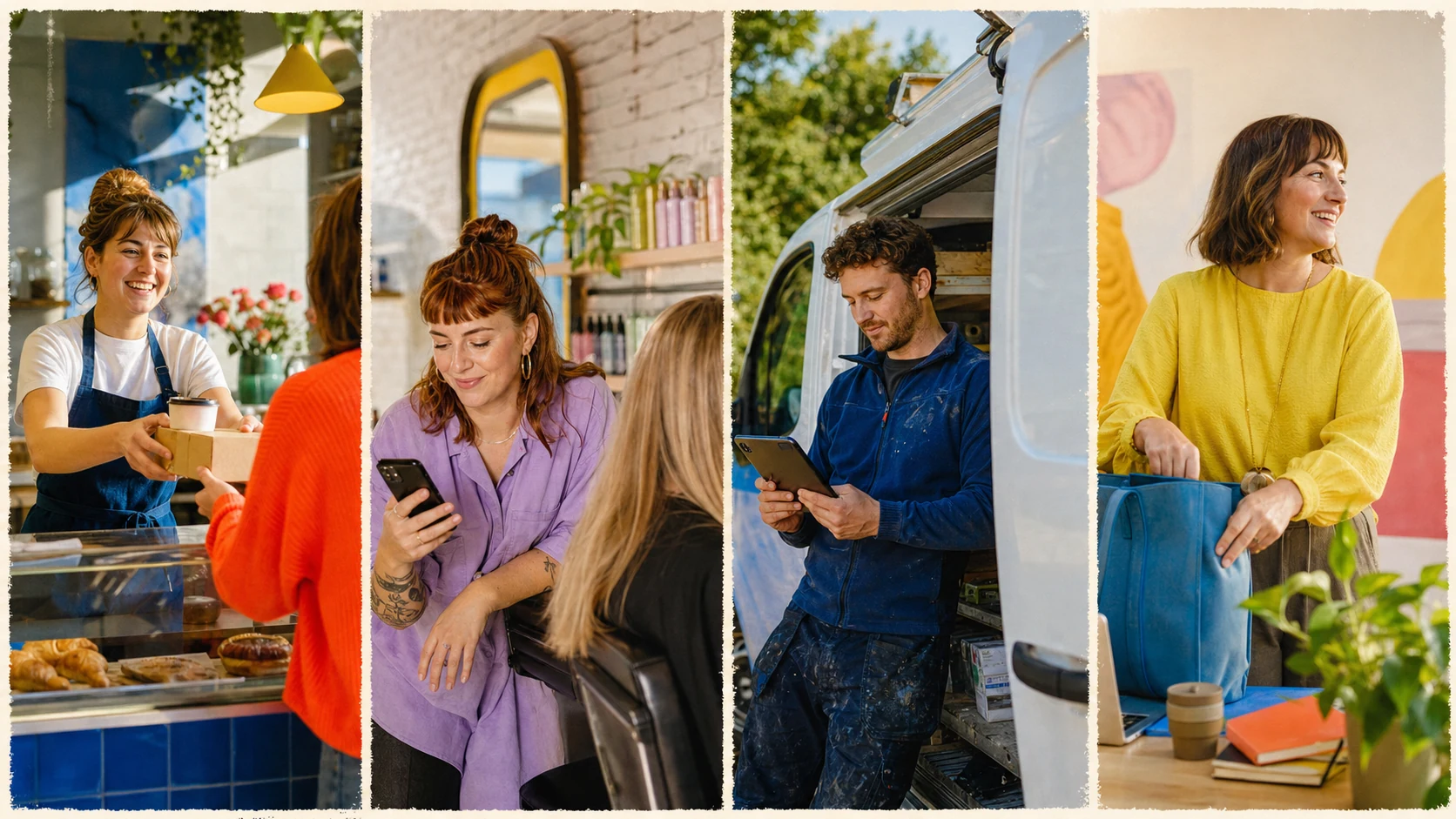 Independent business owners working with customers and managing their day